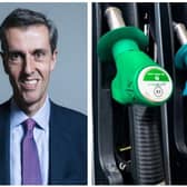 Image: Andrew Selous MP, and right, a petrol pump. Images: Andrew Selous MP.