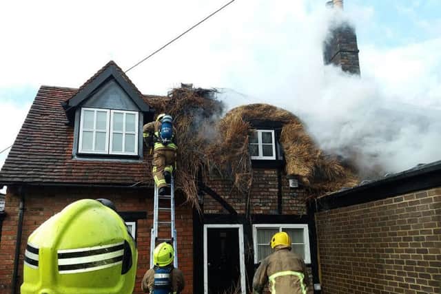 The fire at the thatched property in High Street, Edlesborough. PHOTO: Bucks Fire