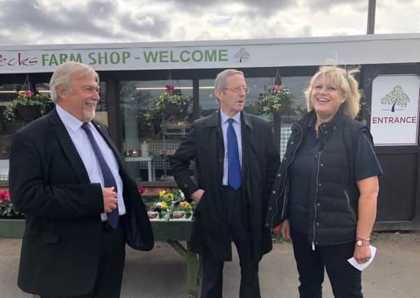FSB Bedfordshire branch leader Charlie Smith and  the national FSB chairman Mike Cherry at Pecks Farm Shop