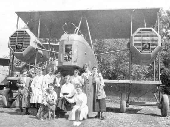 One of the first Vimy bombers to come off the Morgans production line with some of the women workers