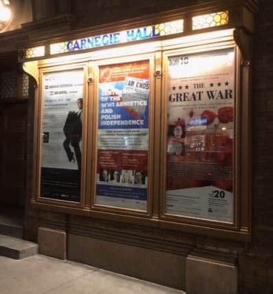 The poster outside the Carnegie Hall, New York.
