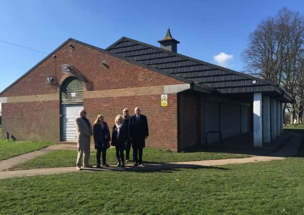 Pictured at Pages Park Pavilion from left to right are Cllr Ray Berry, Cllr Amanda Dodwell, Cllr Carol Chambers, Cllr David Bowater and Cllr Steve Cotter.