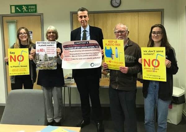 South Beds Friends of the Earth plastic campaigners with Andrew Selous MP