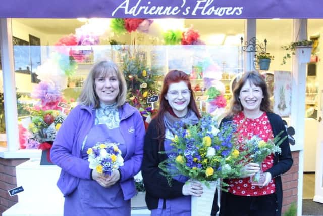 (L-R) Adrienne Lowther (owner, Adrienne's Flowers), Emma Tuohy, and Karen Banfield (Advice Services Manager, Citizens Advice LL)