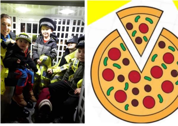 Left: PCSO Rachel Carne at a previous community engagement event. Right: Don't miss Pizza with the Police!