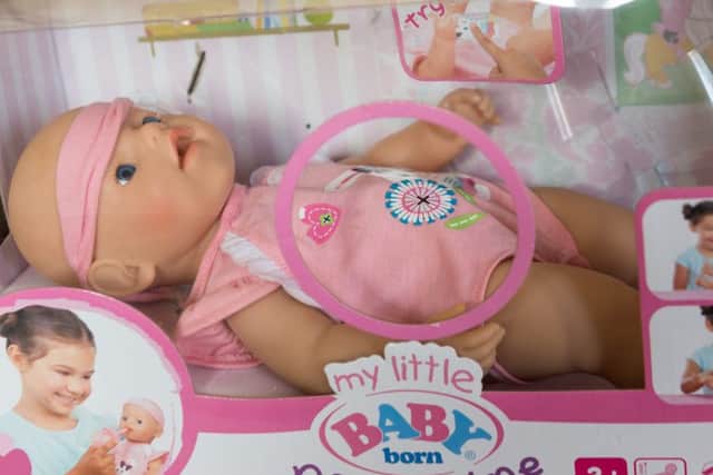 Emily Williams' baby doll from Toy's R Us  which 'swears'. Photo: SWNS
