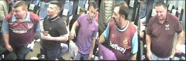 British Transport Police has released pictures of five West Ham fans following an incident of anti-Semitic chanting on a train travelling on the London Midland line
