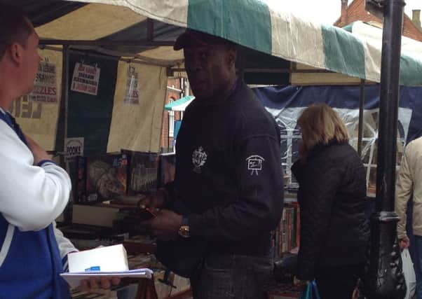 Frank Bruno at one of the market stalls