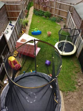 The larger trampoline and the playhouse landed in Phil Thiselton's garden