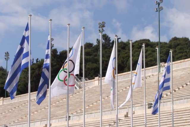 Flags at the Olympic Stadium in Athens