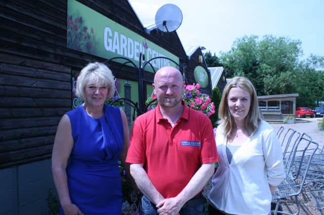 BRANCHING OUT....Home and Garden director Karen Gill (left), Leighton's new Garden Centre general manager Richard Quint and marketing manager Claire Gill pictured at the Hockliffe Road centre before yesterday's (Monday) takeover.