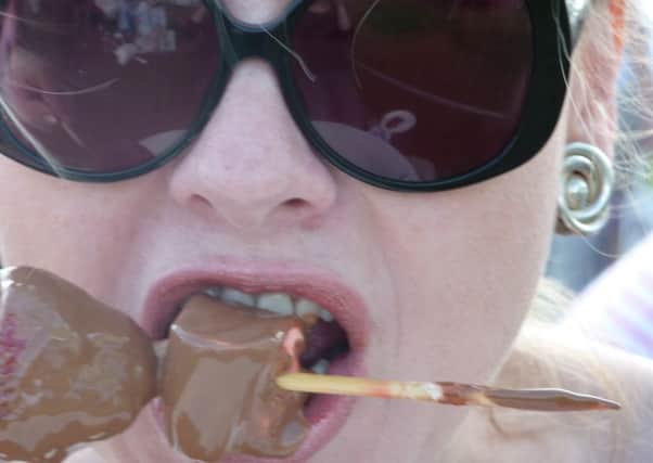 Reporter Heather Jan Brunt indulging in a chocolate fondue at a previous Bucks County Show.