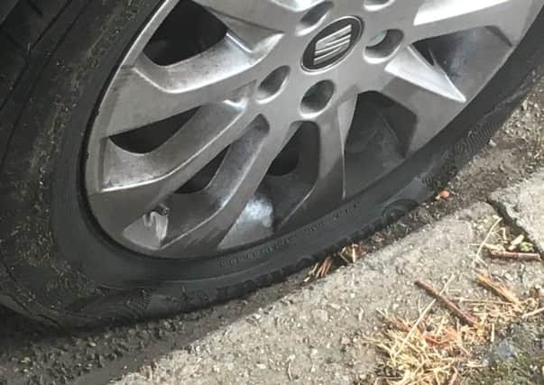 The car tyre was stabbed