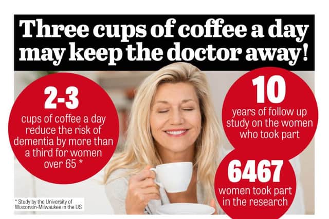 Women over 65 who drink two or three cups of coffee a day reduce their risk of dementia by more than a third, according to new research.