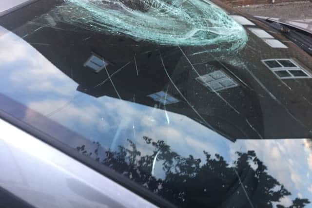 Smashed windscreen in Mentmore Road on October 5.