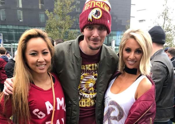 Andy Burrows with Redskins cheerleaders at Wembley