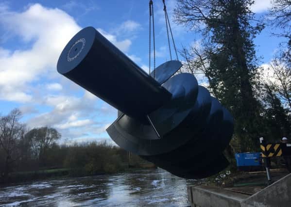 The Archimedes Screw which generates green energy for Leighton Buzzard canal marina
