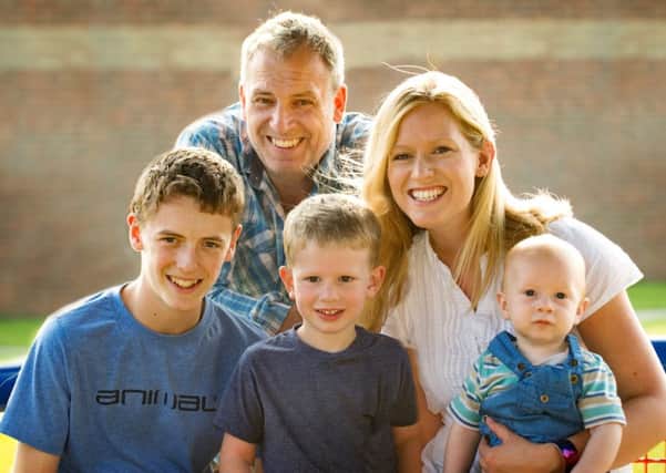 Damian and Amy Hughes of Linslade with their sons Freddie, Sidney and Seth, who has cystic fibrosis