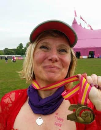 Sara after completing The Moonwalk in London