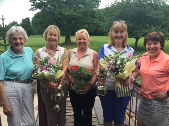 WINNING LINE-UP: (left to right) former Ladies Captain Beryl Wood who donated the Seniors trophy won by Chris Robinson, stableford winner Alison Williams,  Zan Nicholl and ladies captain Avril Simpson.