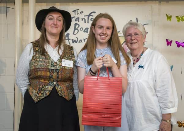 Zoe Latchford with children's author  Frances Hardinge and competition judge Prue Goodwin